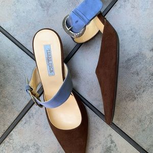 Terre Peck Vintage Suede & Satin Mule Slide Heels
